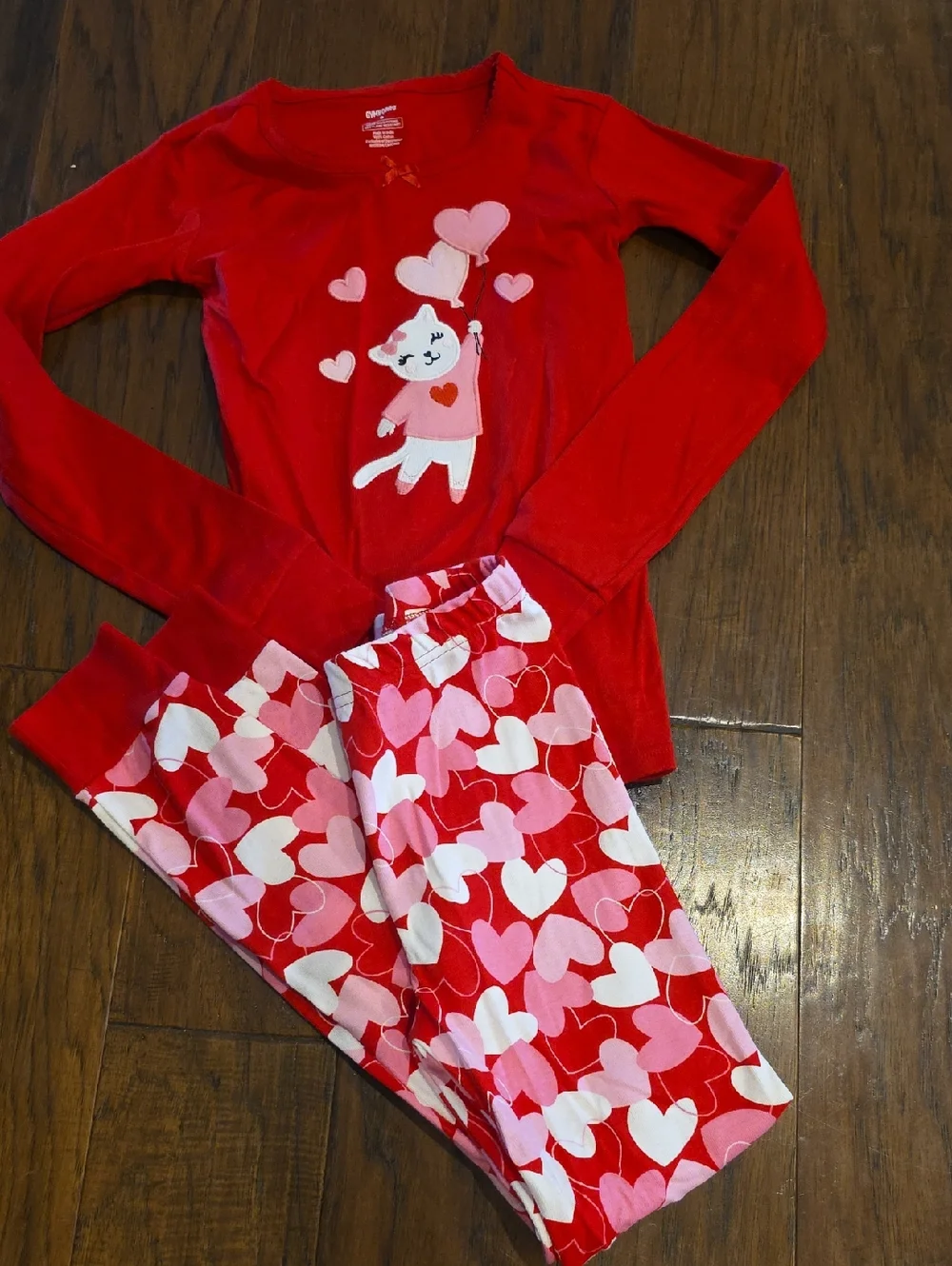 Gymboree Red and Pink Heart Cat Kids Pajama Set NWOT SIZE 8
